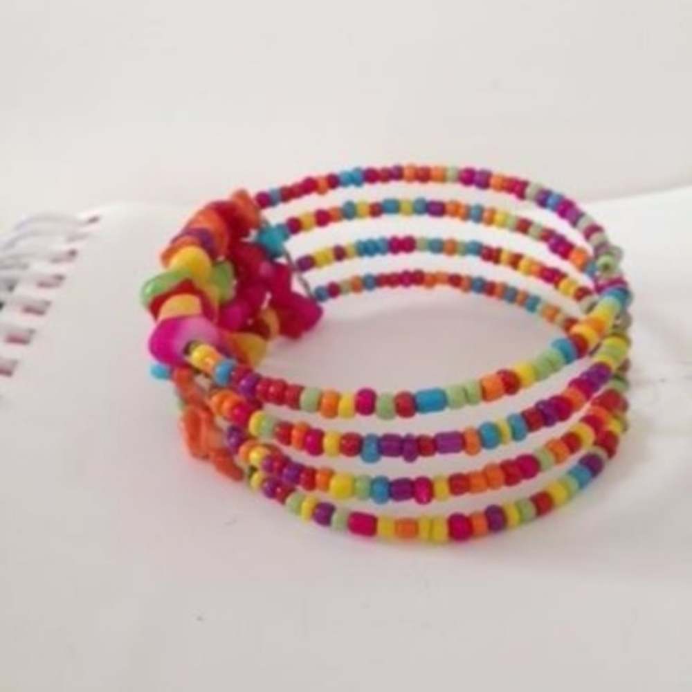 Beaded Wire Bracelet Open Back Festive Colors New - Picture 5 of 8